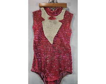 Vintage Advance Theatrical Co Chicago Sequin Leotard 16A + Tux Bib Costume