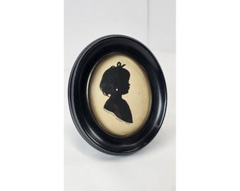 Vintage Handcut 1929 Silhouette Portrait Little Girl Richards Frame Convex Glass