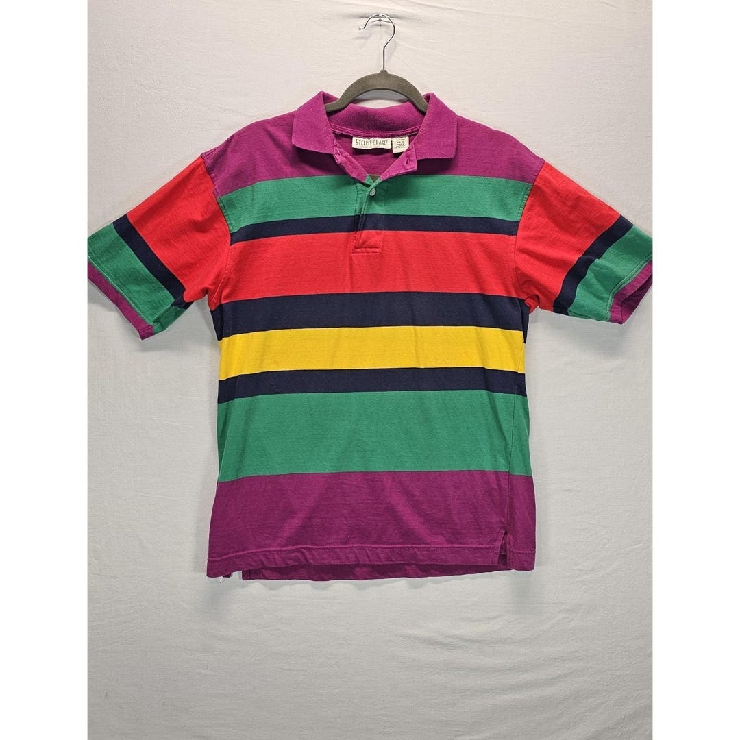 Vintage Steeplechase Colorblock Stripe Polo Shirt Mens Large 90s