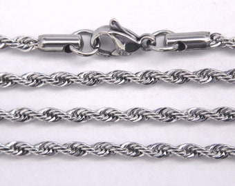 French Rope 3 MM Chain Stainless Steel Necklace Wholesale Lot Bulk