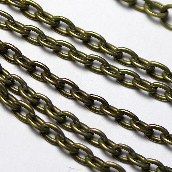 Antique Brass Flat Cable Chains Plated 3 MM Wholesale Lot Bulk Necklace USA Seller