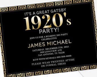 Great Gatsby Invitation-Art Deco Invitation-Roaring 1920s Art Deco Invitation-Gatsby Announcement-Gatsby Party-Gatsby Shower-Gatsby Birthday