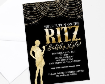 Great Gatsby Invitation-Puttin on the Ritz Invitation-Art Deco Invitation-Gatsby Announcement-Gatsby Party-Gatsby Shower-Gatsby Birthday