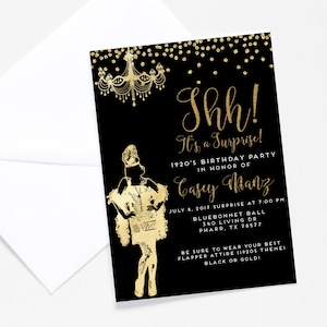Roaring &#39;20s Invitation-Art Deco Invitation-Great Gatsby Surprise Birthday Invitation-Flirty & Thirty; Forty; Fifty Invitation- Roaring 20s