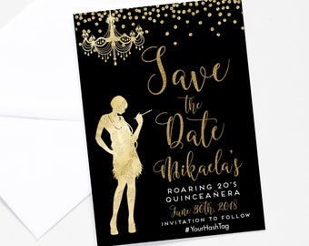 Save the Date Roaring &#39;20s Invitation-Art Deco Invitation-Great Gatsby Bridal Shower-Bridal Shower Invitation-Printable Roaring 20s