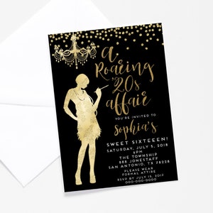 Roaring &#39;20s Invitation,Art Deco Invitation, Great Gatsby Birthday Invitation, Flirty and Thirty; Forty; Fifty etc. Invitation,  Roaring 20s