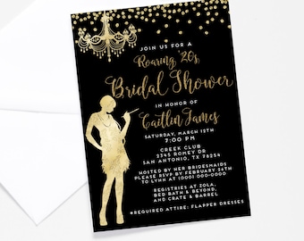 Bridal Shower Roaring &#39;20s Invitation-Art Deco Invitation-Great Gatsby Bridal Shower-Bridal Shower Invitation-Printable Roaring 20s