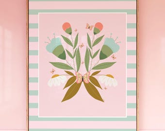 Blue Floral Chinoiserie Wall Art: Coastal Grandmillennial Decor (Digital Download)
