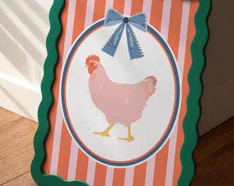 Pink Chicken Kitchen Print: Cottagecore Farmhouse Wall Art (Digital Download)