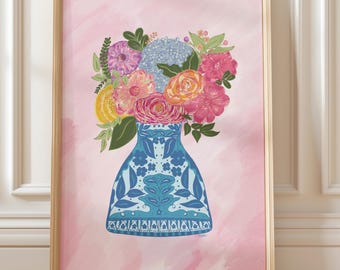Dopamine Decor, Floral Vase Print, Amalfi Coast, Printable Download, College Apartment Print, Wildflower Bouquet