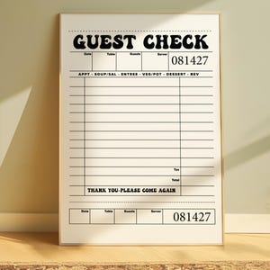 Blank Guest Check, Trendy Wall Art, Dorm Poster, Apartment Wall Art, Aesthetic Preppy Print, Custom Print Quote, Check Receipt