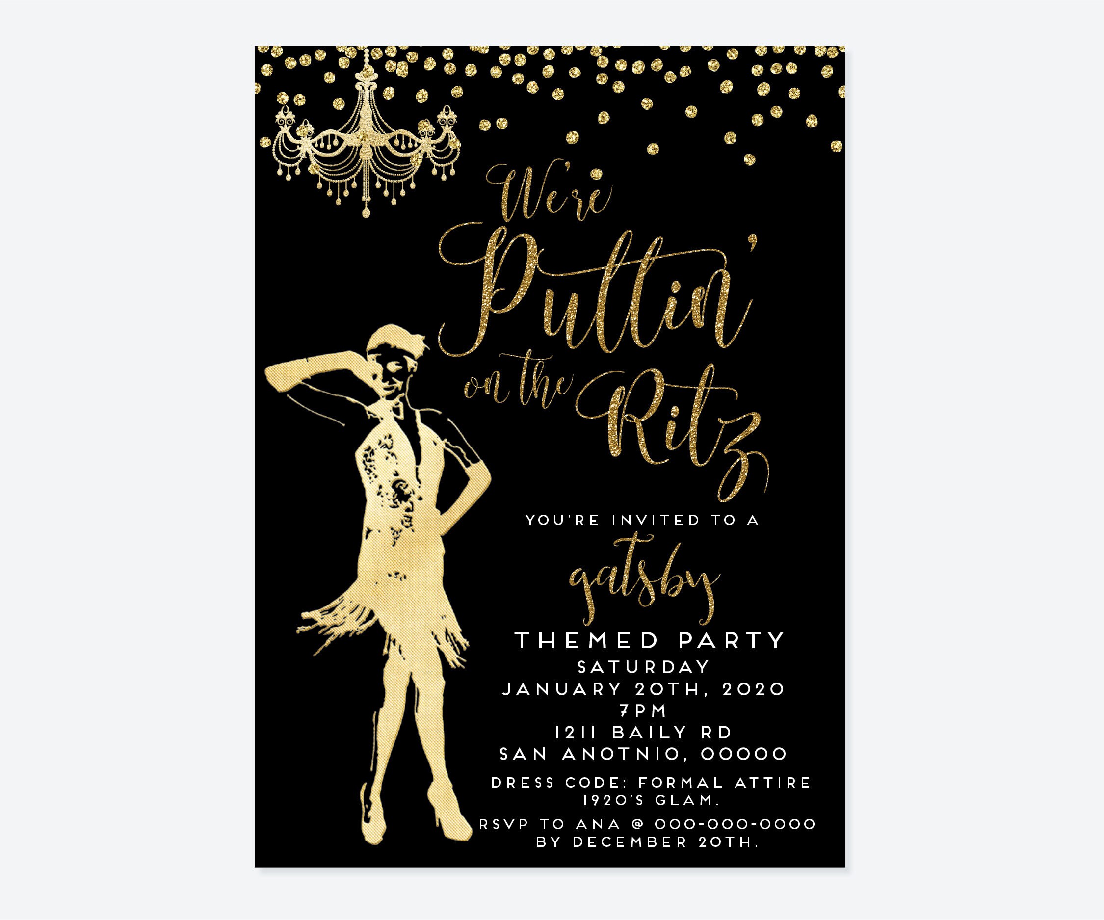 Great Gatsby Invitation-Puttin on the Ritz Invitation-Art Deco Invitation-Gatsby Announcement-Gatsby Party-Gatsby Shower-Gatsby Birthday