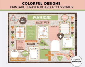 Printable Prayer Board Kit, Scripture Cards, Bible Verse Journal (Digital Download)