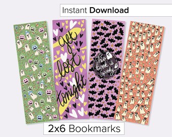 Halloween Bookmarks-Printable Halloween Bookmarks-Cute Bookmarks-Digital Bookmarks-Fall Bookmarks-Halloween Spooky Ghosts Pink Bookmarks