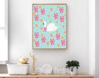 Dopamine Decor, Coquette Room, Swan Print, Farmhouse Nursery, Chinoiserie Chick Wall Art, Preppy Stuff