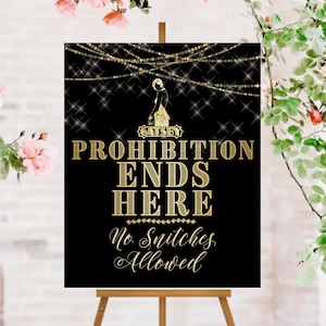 Señal &quot;La Prohibición Termina Aquí&quot; de Gatsby: Impresión Art Déco de la década de 1920 (Descarga digital)