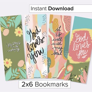 Peut inclure: Ensemble de six marque-pages colorés avec des citations inspirantes. Les citations sont "La joie vient le matin", "Dieu vous aime", "Tout va bien avec mon âme", et "Dieu vous aime".