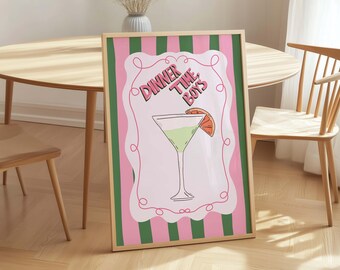 Funny Martini Print, Colorful Kitchen Bar Art, Dinner Time Boys (Digital Download)