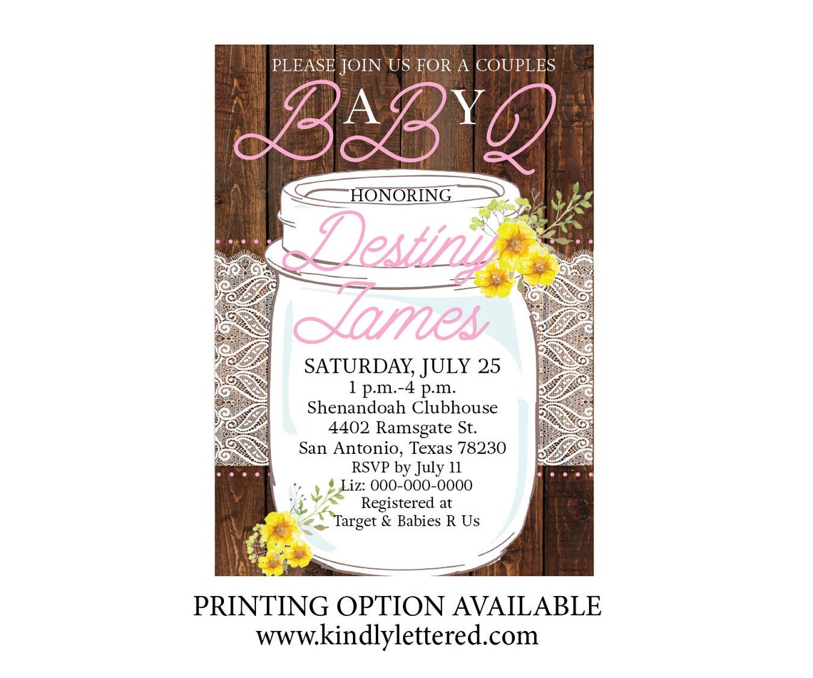 Baby Q Shower Digital Invitation5x7rustic Showerlace Etsy