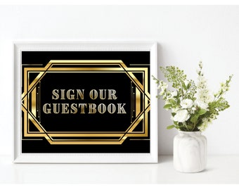 Gatsby Sign Our Guest Book-Art Deco Wedding Decorations-Great Gatsby Wedding Decor-1920s Digital Files-Roaring 20s Engagement Digital Files