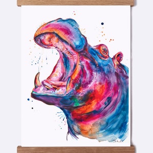 Hippo - Art Print of my Original Painting (FREE Shipping)