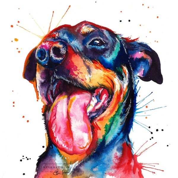 Colorful Rottweiler "Rottie" Art Print - Print of my Original Watercolor Painting (FREE Shipping!)