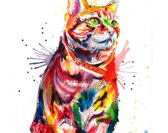 Colorful Tabby Cat Art Print - Print of my Original Watercolor Painting