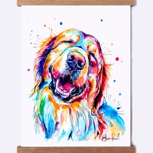 Colorful Golden Retriever Smiling - Print of my Original Watercolor Painting