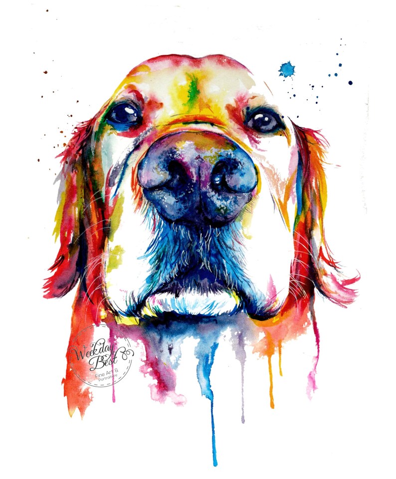 Colorful Golden Retriever Art Print Print of my Original Watercolor Painting image 2