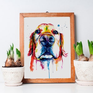 Colorful Golden Retriever Art Print Print of my Original Watercolor Painting image 1