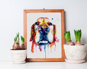 Colorful Golden Retriever Art Print - Print of my Original Watercolor Painting