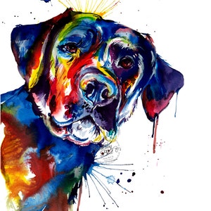 Colorful Black Lab Labrador Retriever Art Print Print of my Original Watercolor Painting FREE shipping image 2