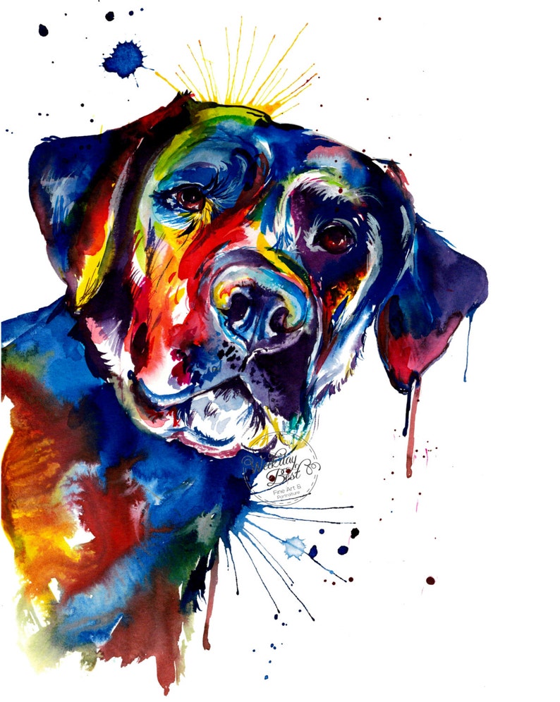 Colorful Black Lab Labrador Retriever Art Print Print of my Original Watercolor Painting FREE shipping image 2