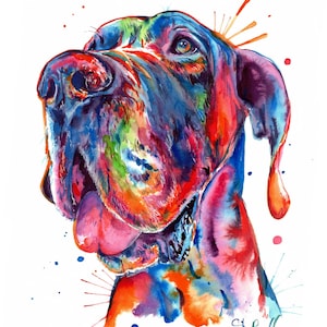 Colorful Great Dane Watercolor - Print of my original artwork (FREE Shipping)