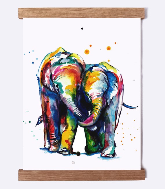 Elephants Holding Trunks Watercolor Painting art Print of Etsy