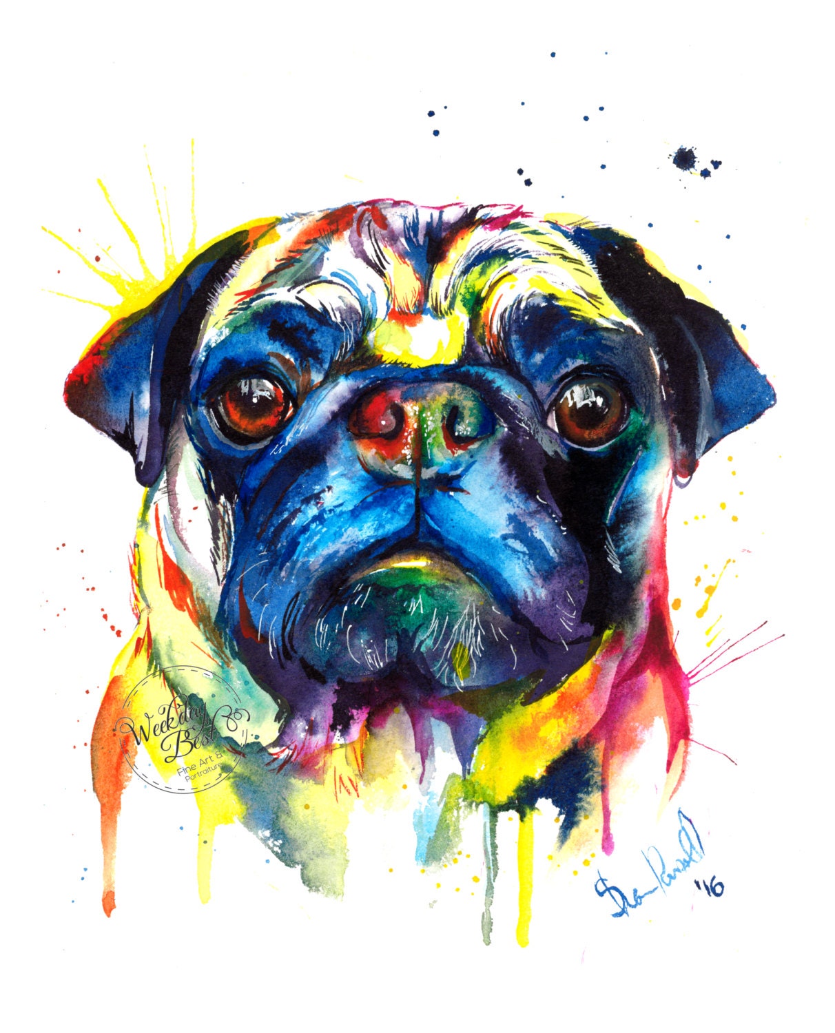 Colorful Pug Art Print Print of My Original Watercolor