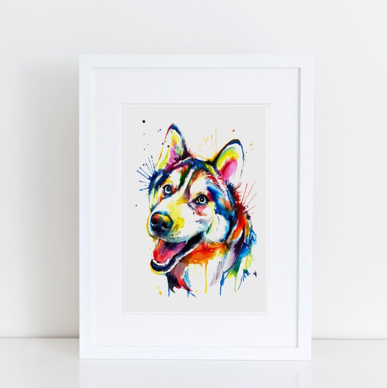 Colorful Siberian Husky Art Print Print of my Original Watercolor Painting image 1