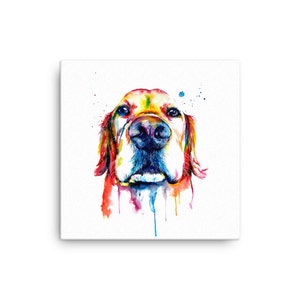 Colorful Golden Retriever Art Canvas of my Original Watercolor Painting