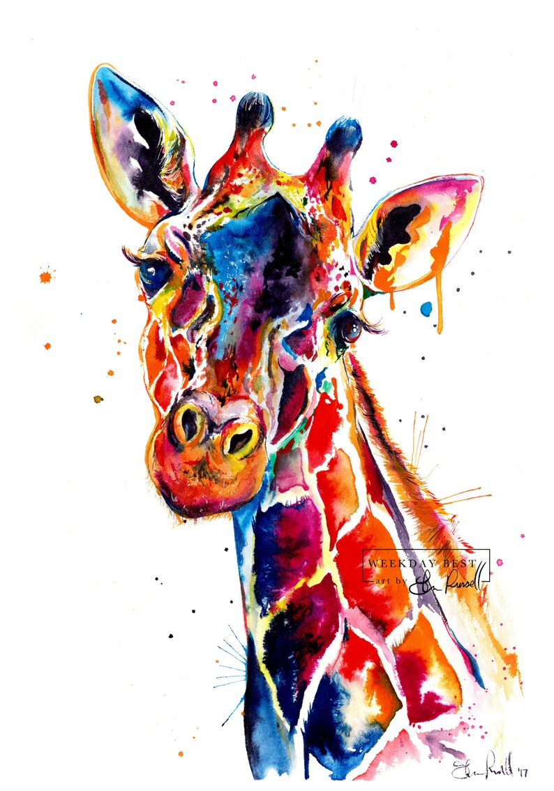 Colorful Giraffe Watercolor Painting print of original | Etsy