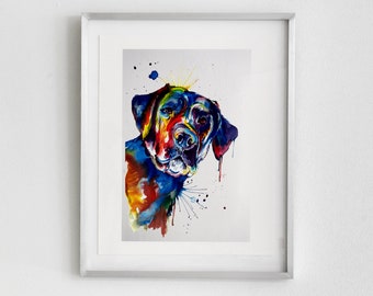 Colorful Black Lab Labrador Retriever Art Print - Impression de ma peinture à l’aquarelle originale (livraison gratuite)
