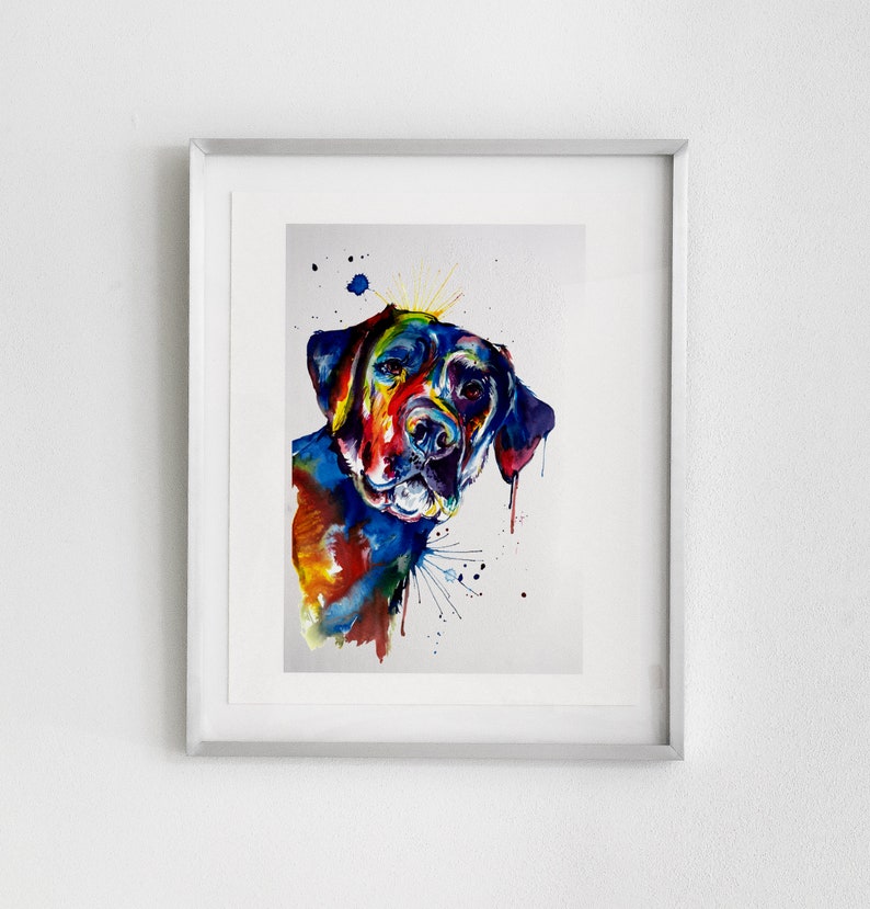 Colorful Black Lab Labrador Retriever Art Print Print of my Original Watercolor Painting FREE shipping image 1