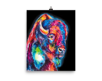 Buffalo on Black - Art Print of my Original Painting (FREE Shipping)