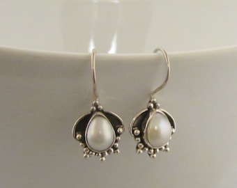 White Sea Pearl Dainty Handcrafted Sterling Silver Lightweight Elegant Earrings