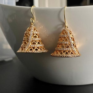 Small Gold and Cz Stone Classic Designer Jhumka Earrings
