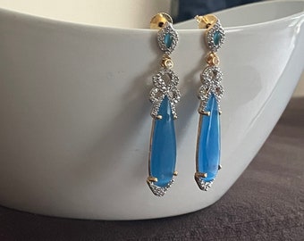 Blue CZ Studded Statement Earrings