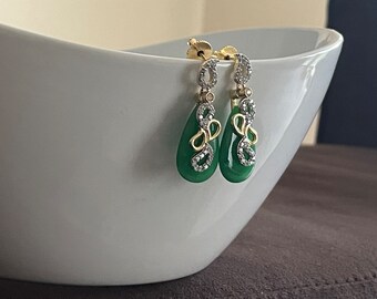 Green CZ Studded Statement Earrings