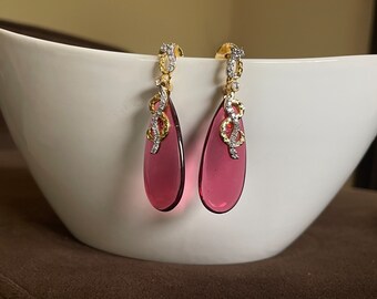 Pink Cz Studded Statement Earrings