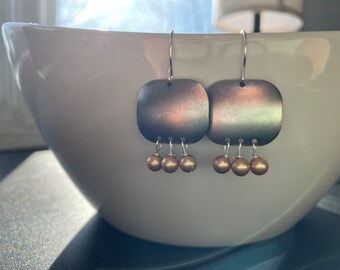 One of a kind silver and gold pearl statement earrings
