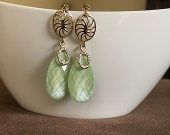 Green CZ Studded Statement Earrings