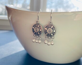 Beautiful Handcrafted Silver Plated Turkish Pearl Earrings